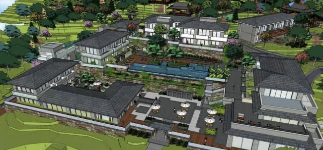 Sketchup Hotel Model | Wanshan Hotel, Multi story Resort Hotel, Southeast Asian Style