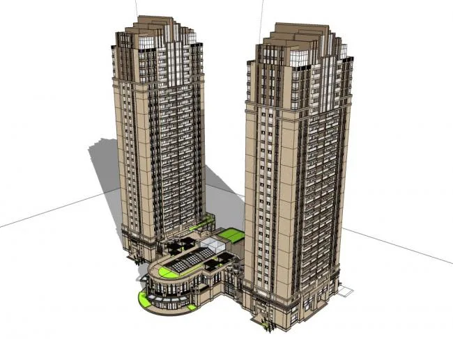 Sketchup Residential Model | High rise residential building, commercial street, clubhouse, classical style, 28 floors