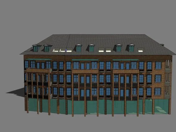 Sketchup School Model | Multi story Student Apartments, School Campus Educational Buildings, Classical Style