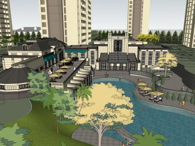 Sketchup Business Model | Low Level Clubhouse, European Style