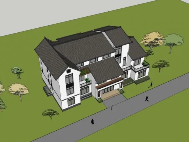 Sketchup Villa Model | Solo Villa, Modern Chinese Style