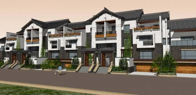 Sketchup Villa Model | Multi row Villa, New Chinese Style, Residential Architecture