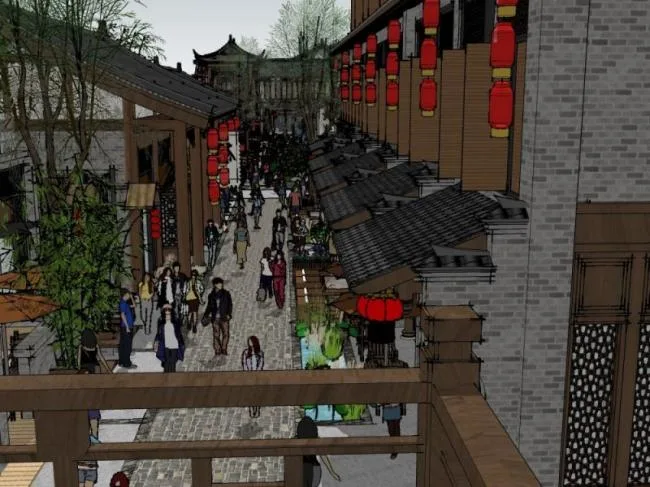 Sketchup Business Model | Multi story Commercial Street, Chinese Style