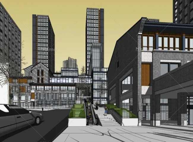 Sketchup Complex Model | Multi story Mixed City Complex, Apartment, Mountain Terrace, Commercial Office Building, Chinese Style