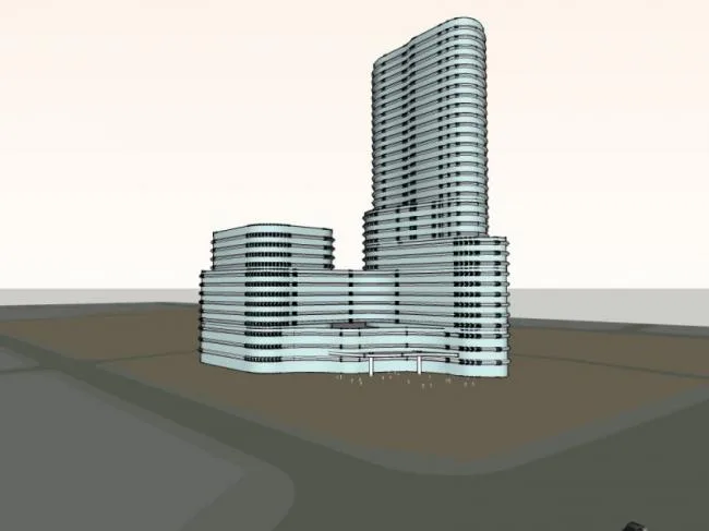 Sketchup Residential Model | Super high-rise residential, ground floor commercial, modern style