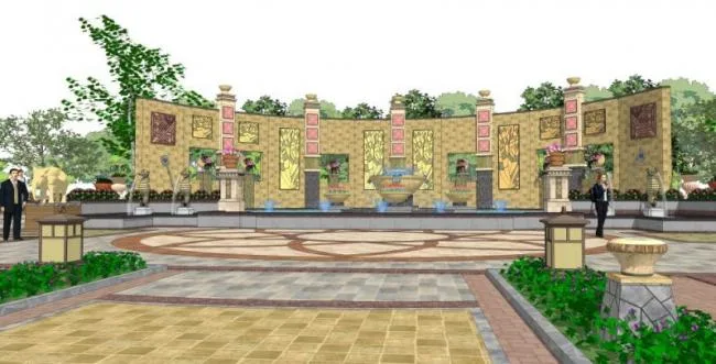 Sketchup Landscape Model | Square Landscape, Chinese Style