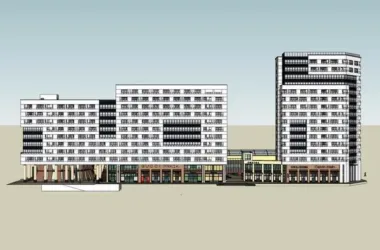 SketchUp Complex Model: Multi-Story High-Rise Office and Residential Building in Modern Style-BIM WORLD