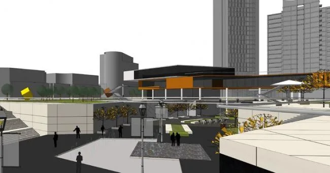 Sketchup Business Model | Multi story commercial building, sunken plaza, modern style