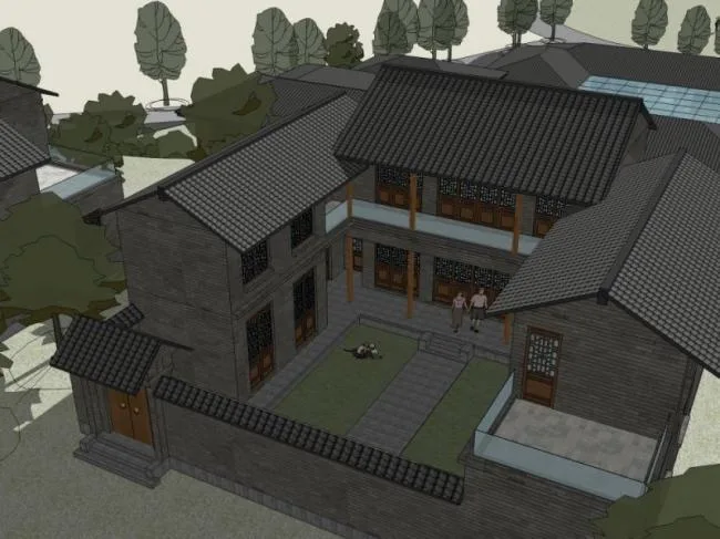 Sketchup Hotel Model | Multi story Garden Hotel, Chinese Style