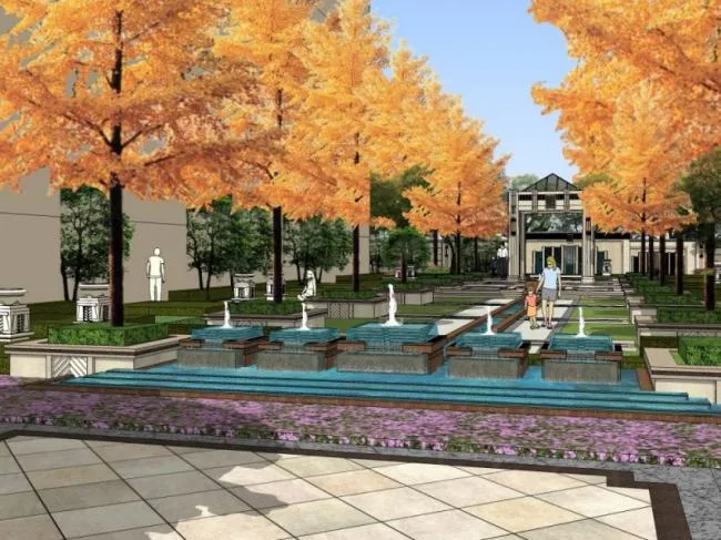 Sketchup Landscape Model | Community Landscape, Residential Landscape, Classical Style