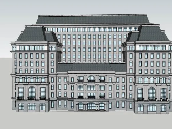 SketchUp Hotel Model | High-Rise Classical Style Hotel and Office Building
