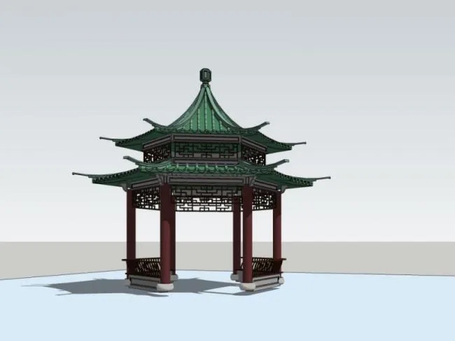 Chinese-Style Pavilion Sketch Model in SketchUp