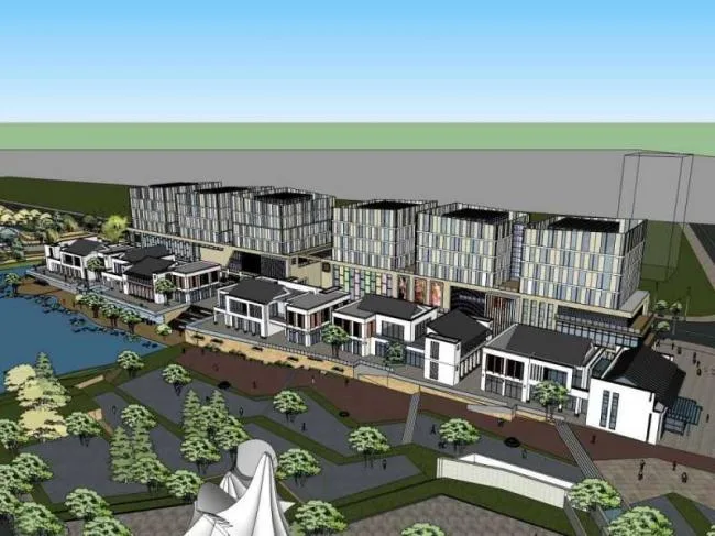 Sketchup Business Model | Multi story Park Commercial Street, New Chinese Style
