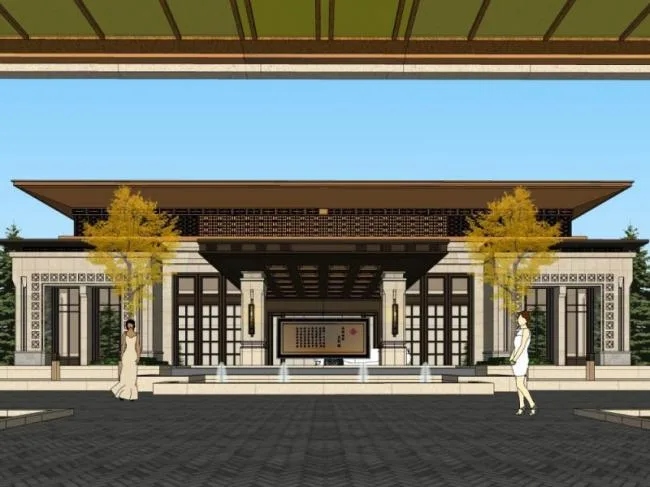 SketchUp Business Model: Multi-Story Commercial Club with Modern Chinese Design