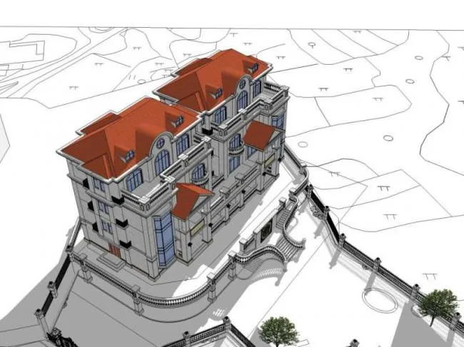Sketchup Villa Model | Twin Villa, Classical Style