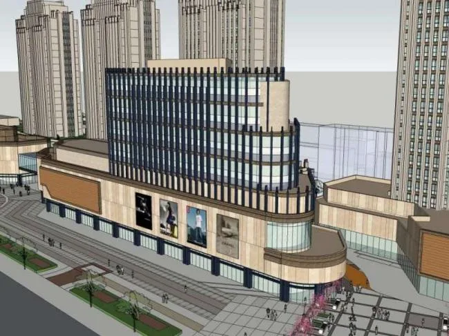 Sketchup Complex Model | High rise office building, ground floor commercial, multi story complex, classical style