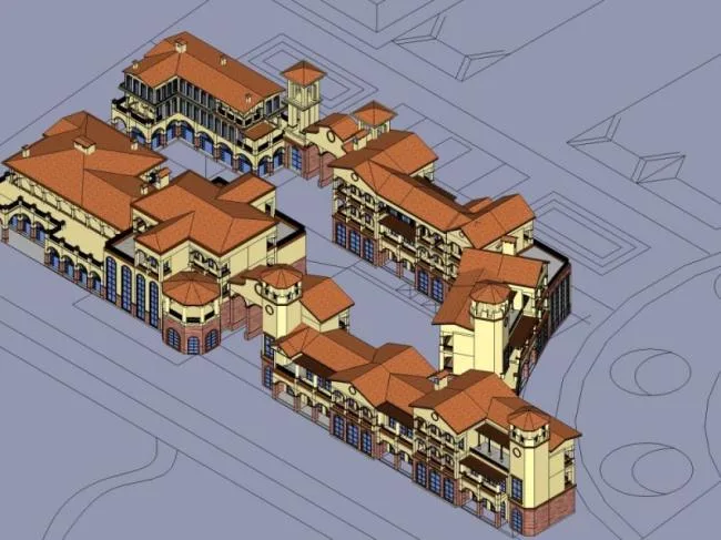 Sketchup Business Model | Multi story Commercial Pedestrian Street, Classical Style