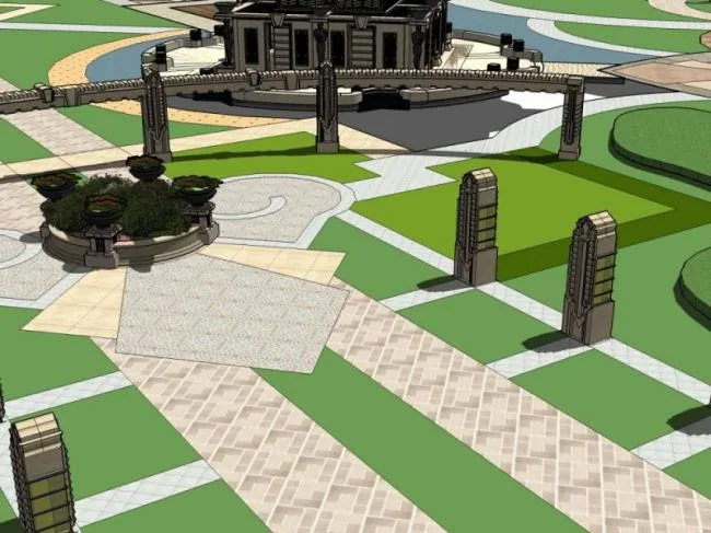 Sketchup Landscape Model | Community Landscape, Residential Landscape, Classical Style