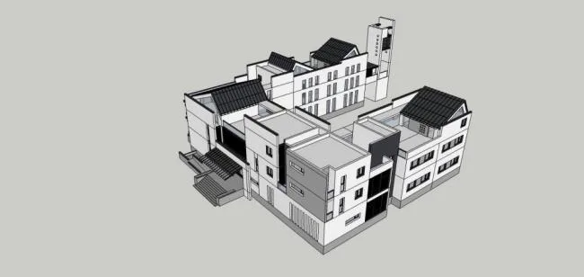 Sketchup Business Model | Multi story Clubhouse, Commercial Building, New Chinese Style