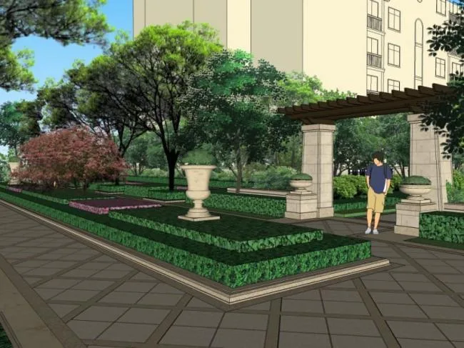 Sketchup Landscape Model | Square Landscape, Residential Landscape, Classical Style