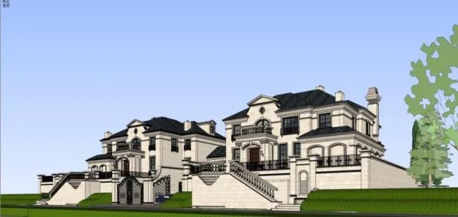 Sketchup Villa Model | Double Split Villa, French Style