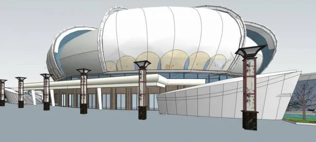 Multi-Story Lotus-Shaped Gymnasium Model in Modern Style with Sports View