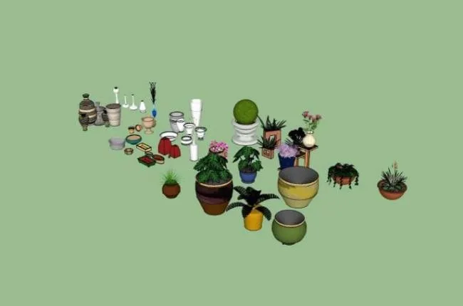 Sketchup Material Model | Pottery Pot, Flower Bowl, Plants, Material Components