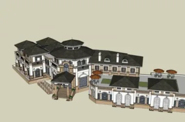 SketchUp Business Model: Multi-Story Classical Style Clubhouse Design-BIM WORLD