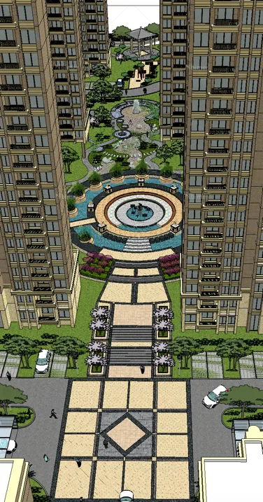 Sketchup Residential Model | High rise residential communities, landscape gardens, residential buildings, modern style