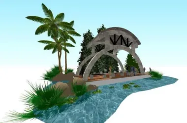 SketchUp Model: Landscape Pavilion Design with Surrounding Layout, Components, and Materials-BIM WORLD