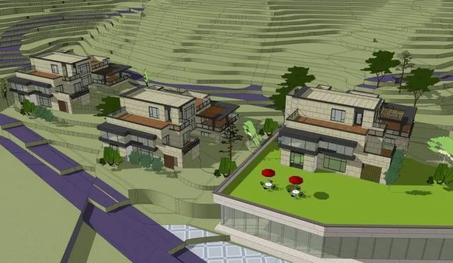 Sketchup Hotel Model | Multi story Mountain Hotel, Modern Style, Villa