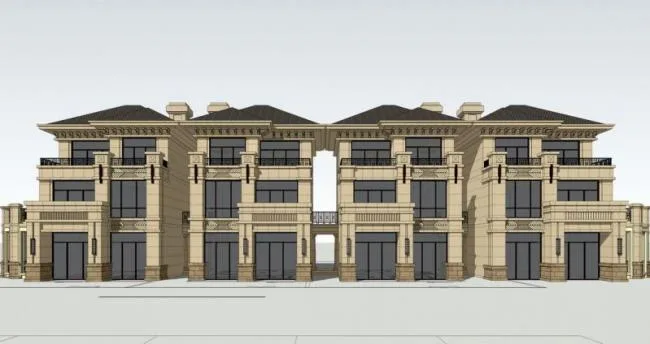 SketchUp Villa Model: Multi-Row Stacked Villas in French Classical Style