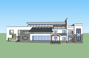 Modern Chinese-Style Solo Villa SketchUp Model-BIM WORLD