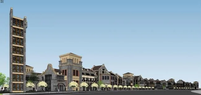 Sketchup Business Model | Republican Style, Riverside Business, Chinese Style