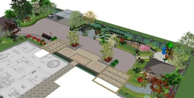 Sketchup Landscape Model | Courtyard Garden, New Chinese Style