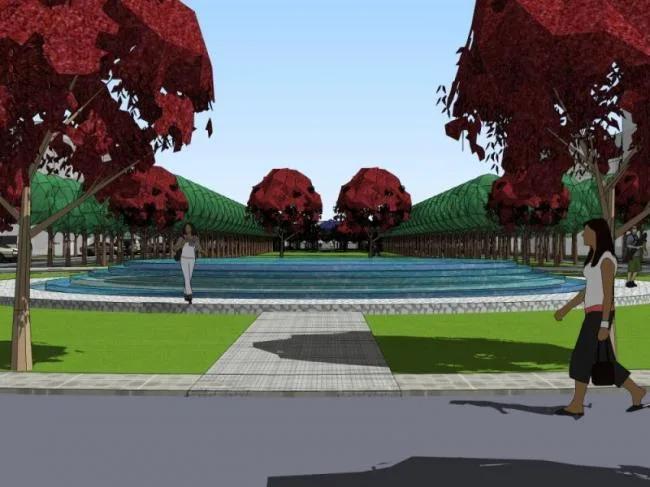 Sketchup Landscape Model | Commercial Square, Corridor Landscape, Modern Style