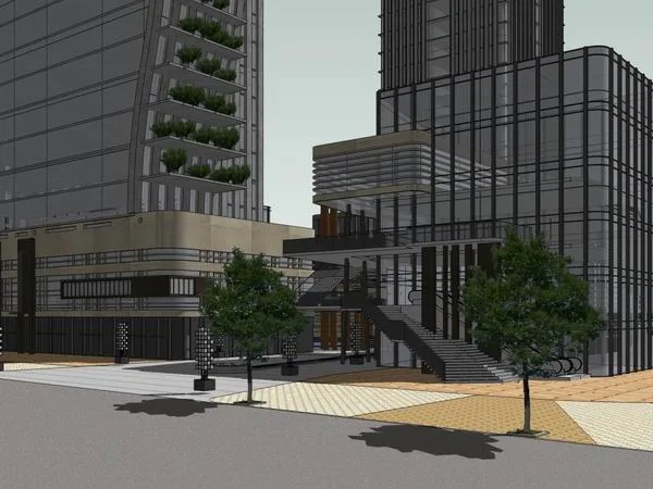 SketchUp Complex Model: Multi-Story High-Rise Office, Commercial, and Modern Hotel Building