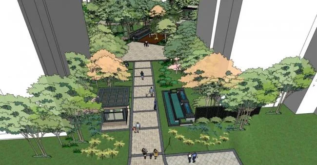 Sketchup Landscape Model | Residential Community Landscape, Modern Style, Entrance, Guard Room