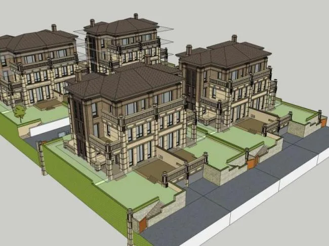 Sketchup Villa Model | Twin Villa, Classical Style