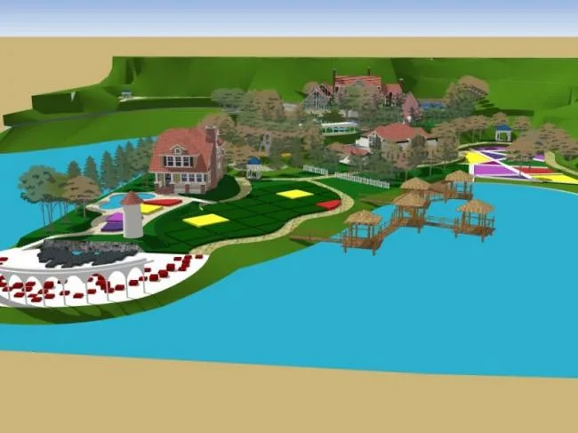 Sketchup Landscape Model | Waterfront Landscape, Modern Style