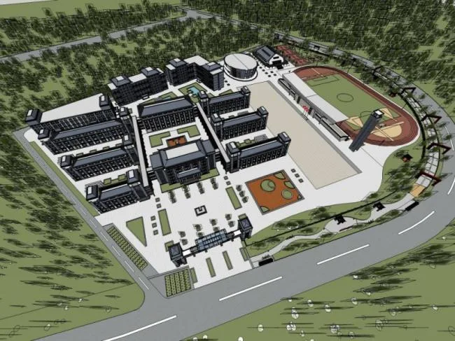 Sketchup School Model | Multi-story School, Campus Educational Architecture, Chinese Style
