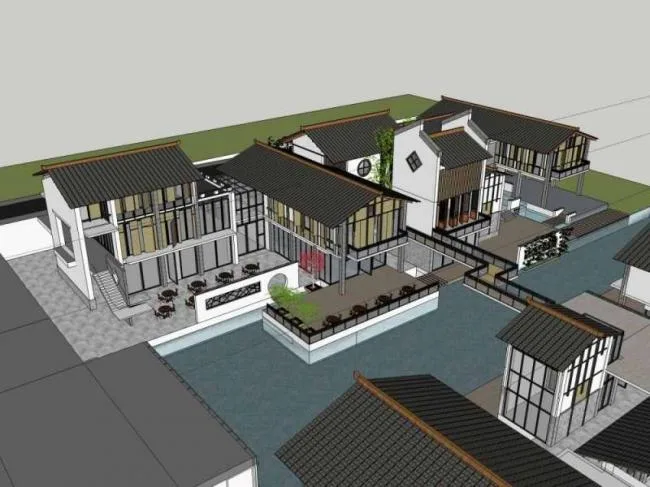 Sketchup Business Model | Southwest Folk Commercial Street Architectural Complex, Pedestrian Street, Chinese Style