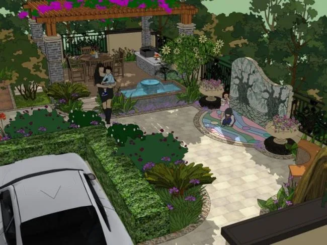 Sketchup Landscape Model | Villa Courtyard Landscape, Courtyard Landscape, Modern Style