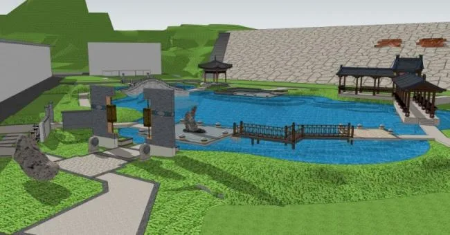 Sketchup Landscape Model | Reservoir Landscape, Waterfront Landscape, Chinese Style