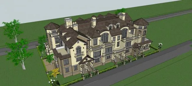 Sketchup villa model | Five piece villa, townhouse, stacked villa, North American style, European classical style