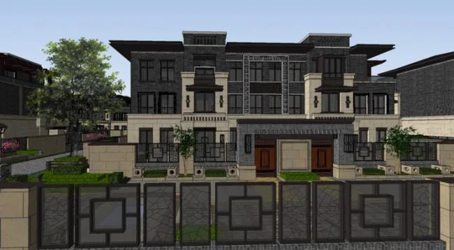 Sketchup Residential Model | Multi story residential community, Chinese style, water features, courtyard center landscape, villas, residential buildings