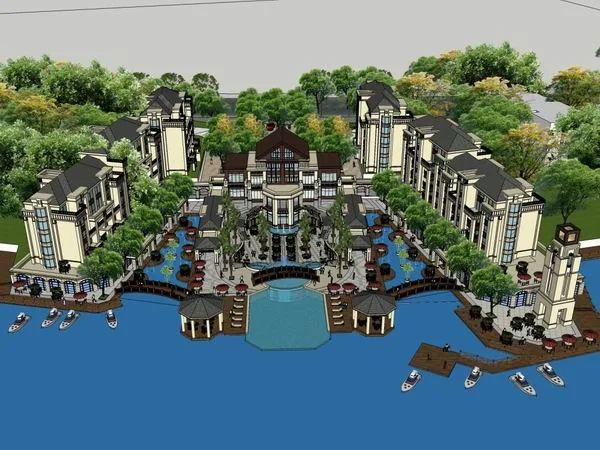 Sketchup villa model | townhouse community, classical style