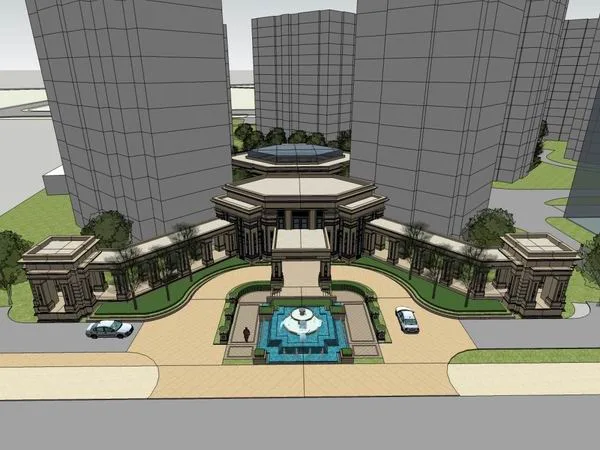 Sketchup Residential Model | Multi story Community Entrance, Classical Style