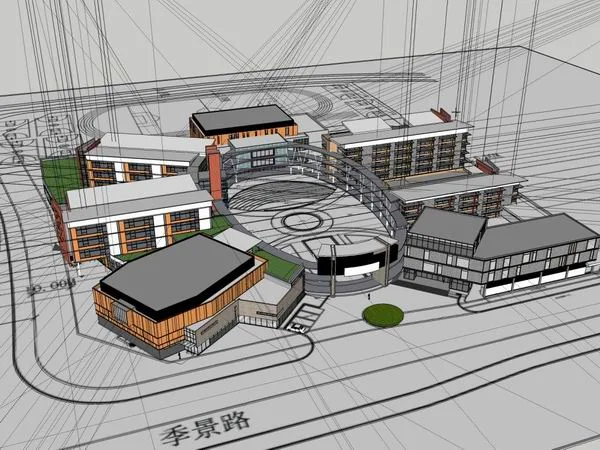 Sketchup School Model | Multi story Elementary School, Campus Educational Architecture, Modern Style