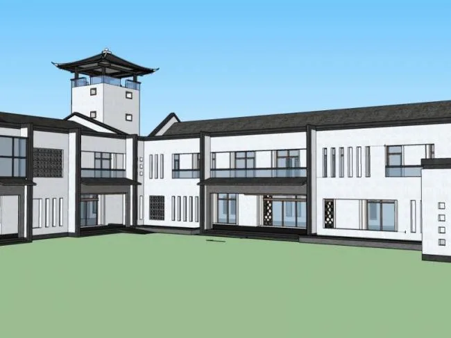 Sketchup Business Model | Multi story Clubhouse, New Chinese Style, Commercial Architecture